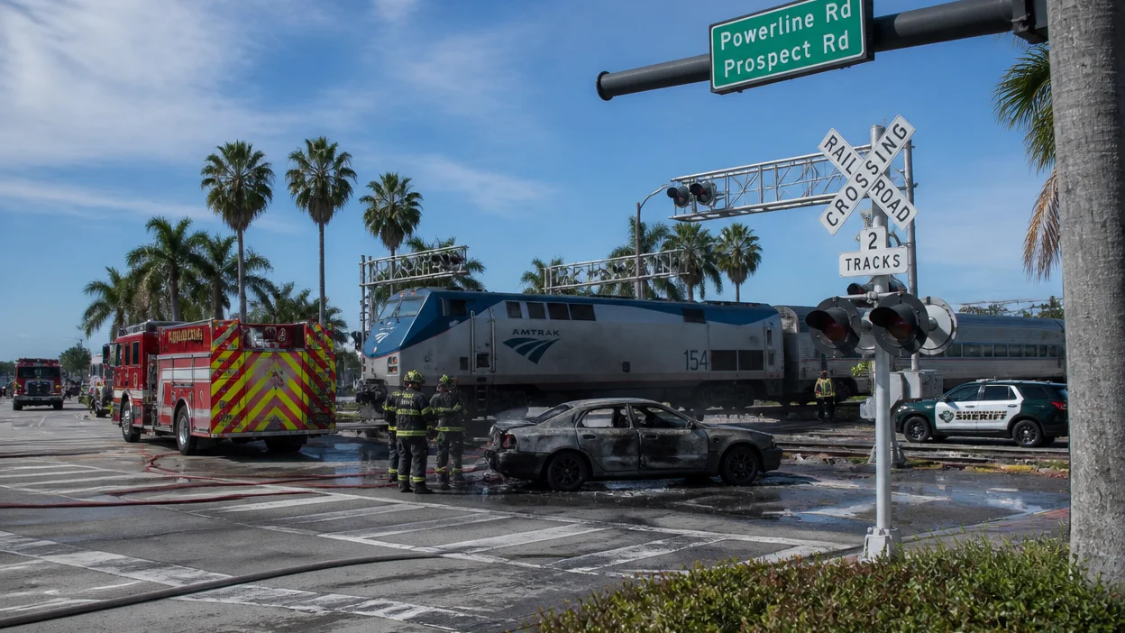 Amtrak train crash Oakland Park 2026 with car fire