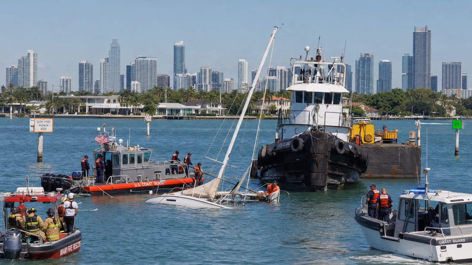 Biscayne Bay barge crash scene July 2025