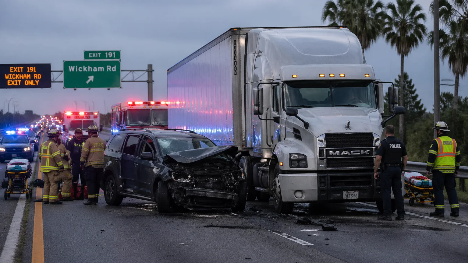 Fatal I-95 crash Viera 2026 scene with emergency responders