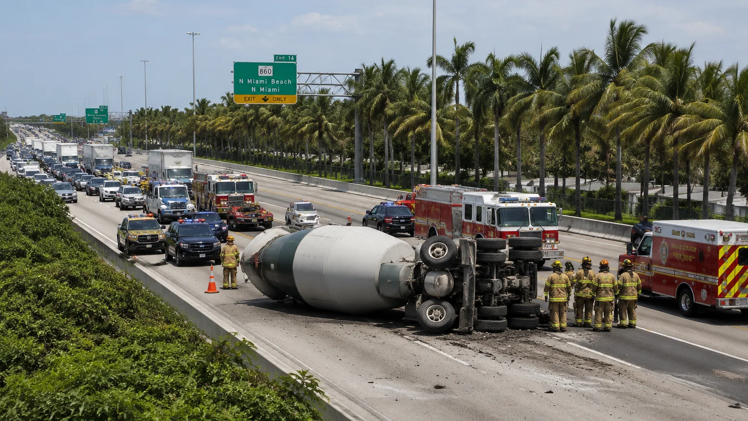 I-95 crash Miami 2026 cement truck rollover
