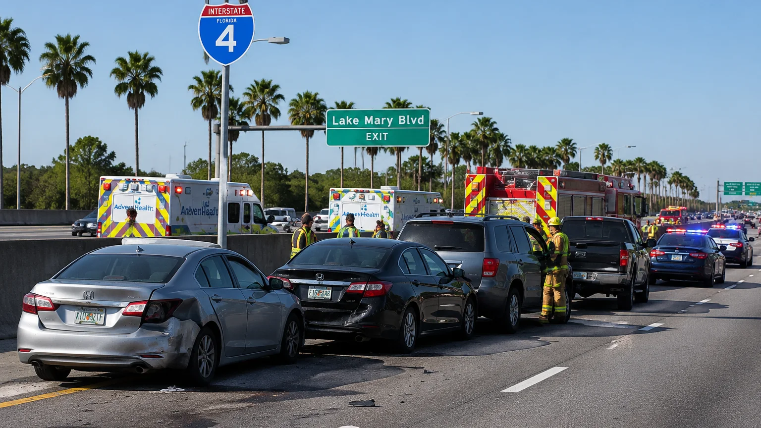 I-4 crash near Lake Mary 2026 scene with emergency response
