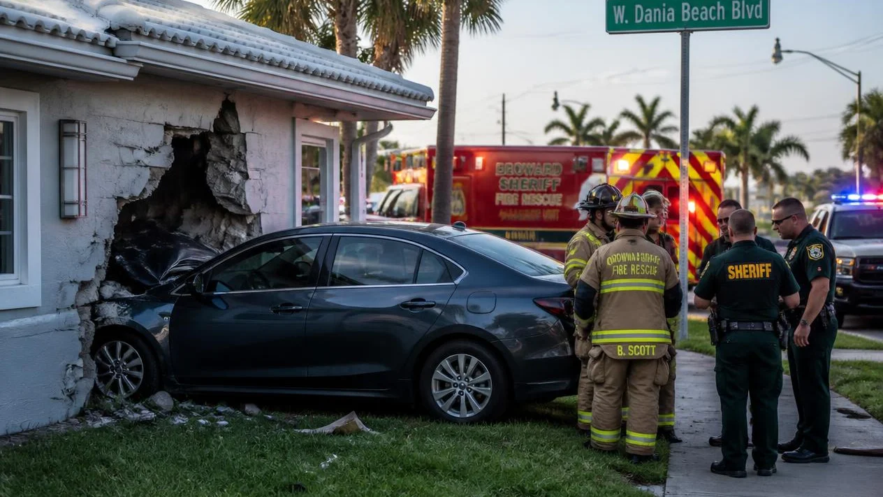 Scene of Dania Beach crash 2026 with emergency response