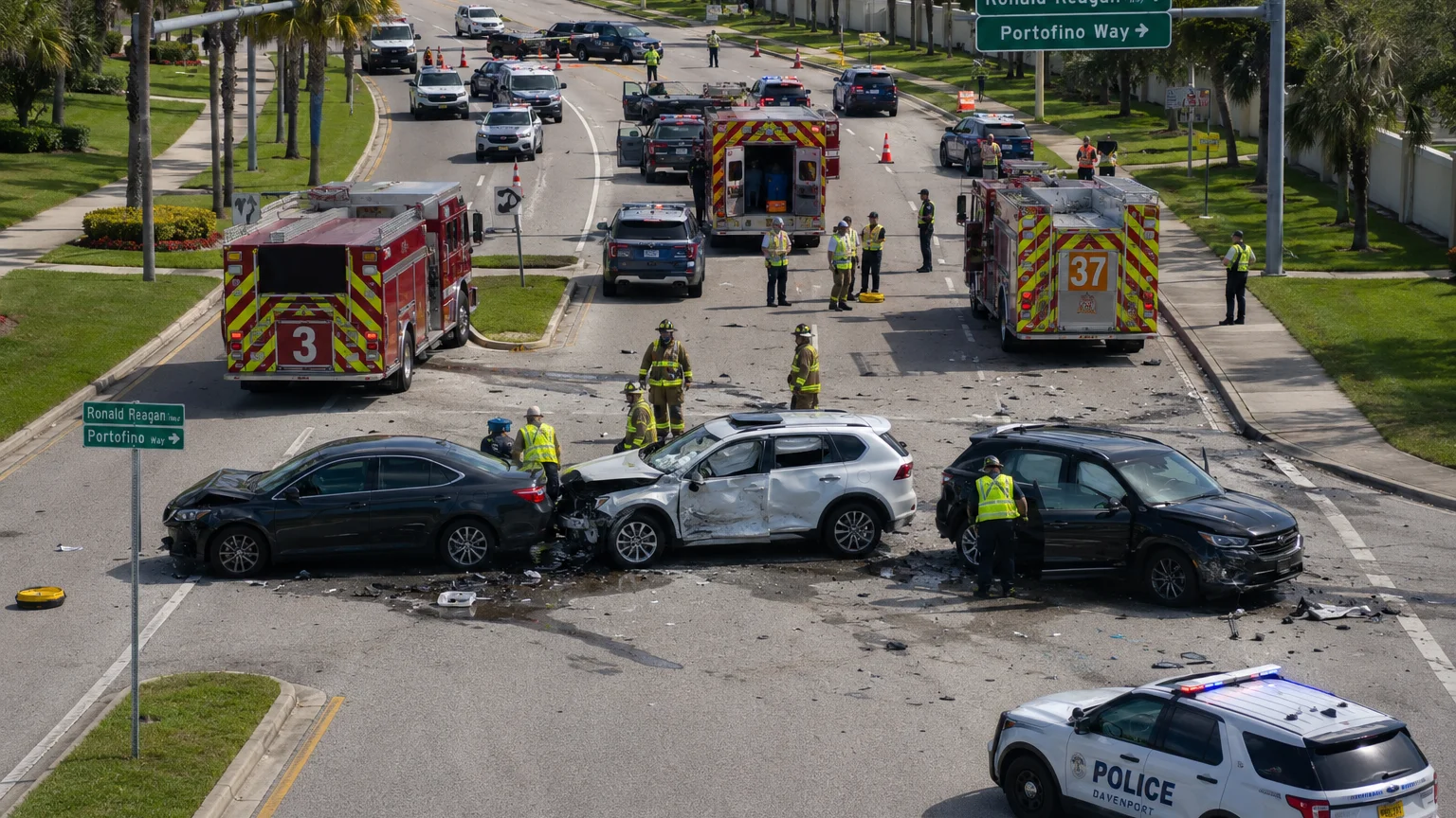 Fatal Ronald Reagan Parkway crash 2026 near Davenport scene