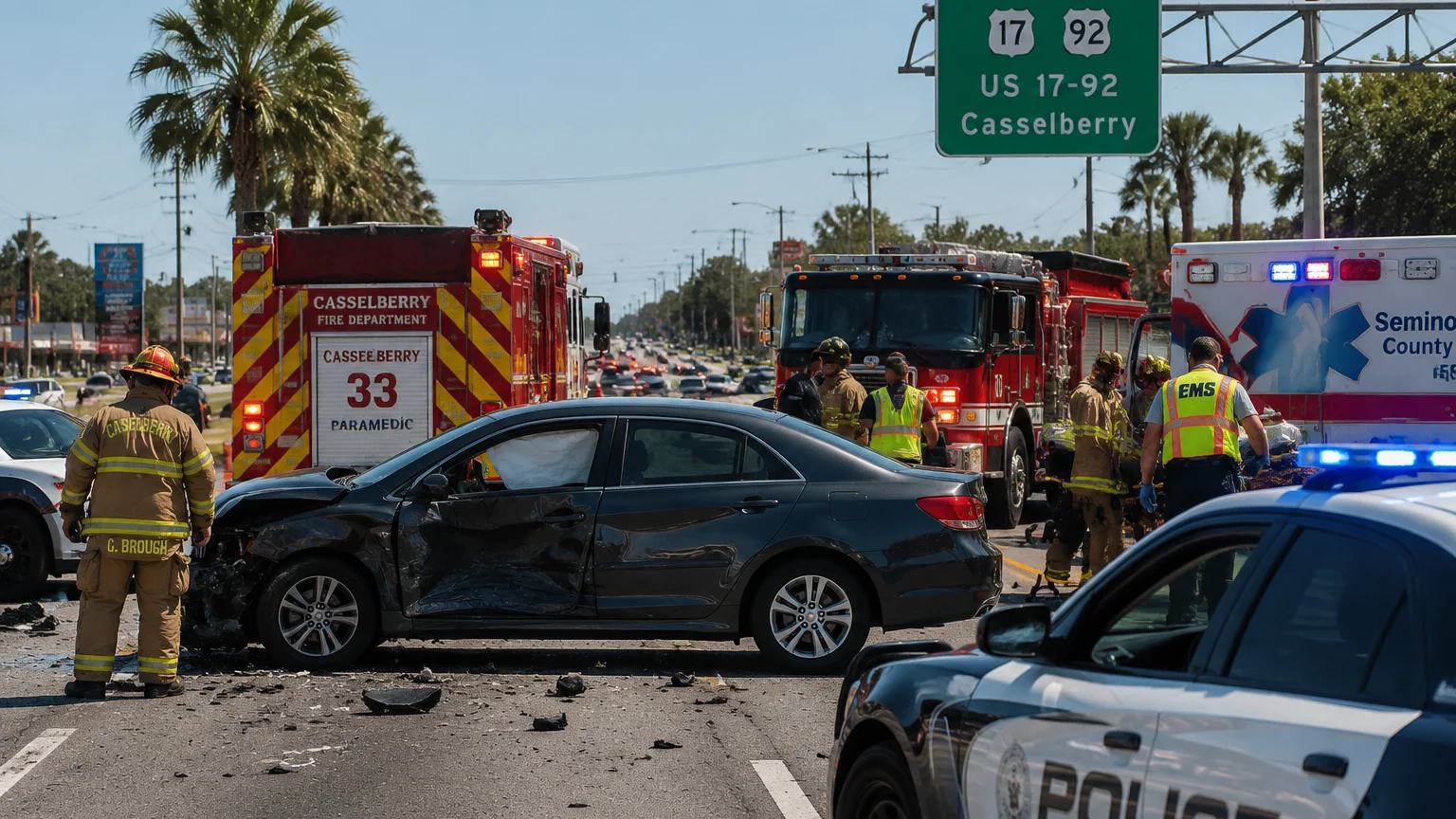 Fatal US 17-92 crash 2026 in Casselberry, Florida scene