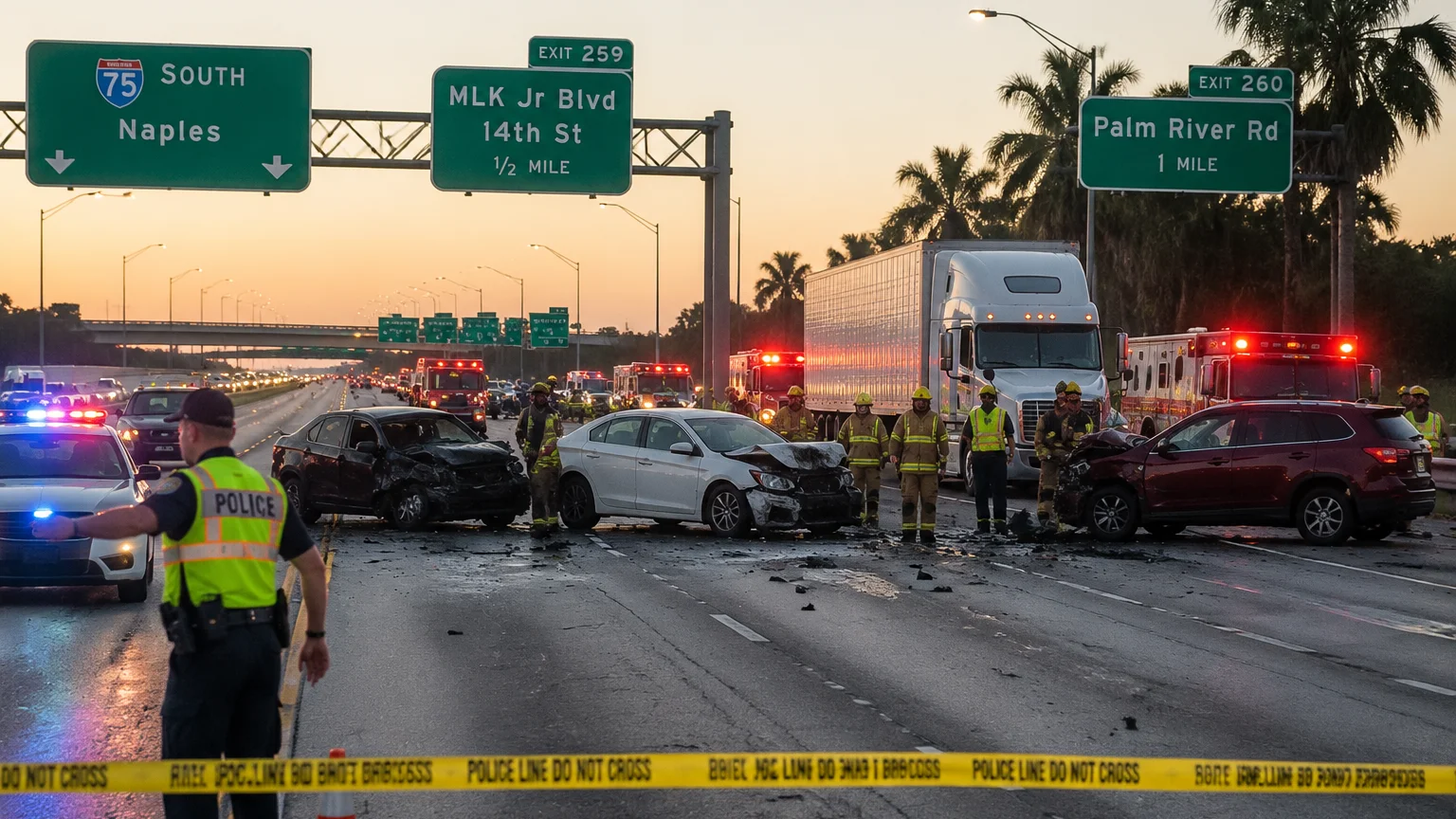 Fatal I-75 crash Tampa 2026 scene with emergency responders