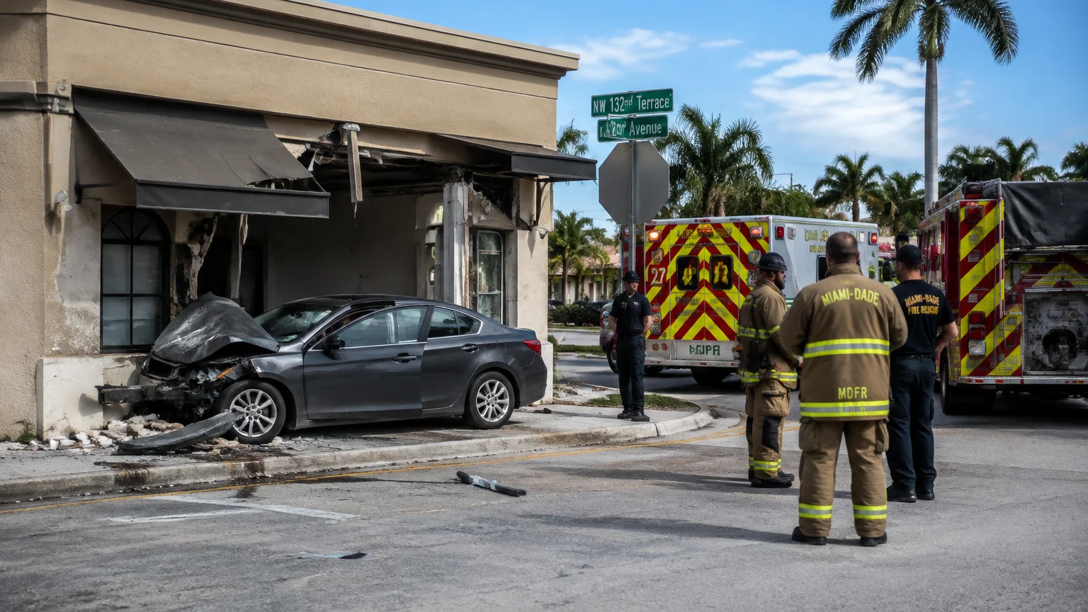 Car crash into Opa-Locka building August 2026