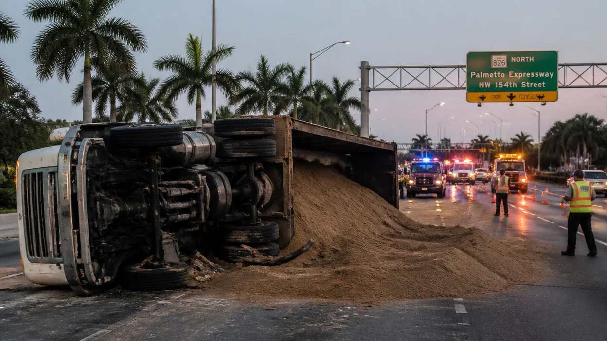 Dump truck crash Miami Lakes 2026 on Palmetto Expressway