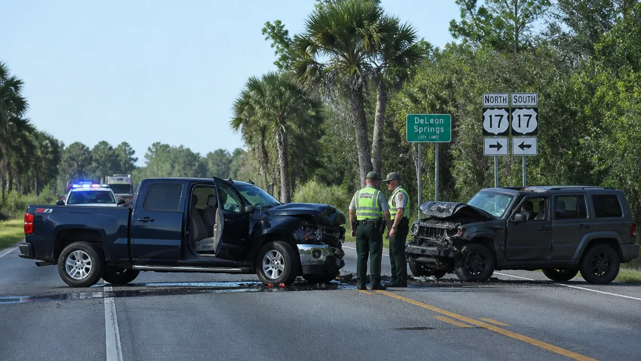 Fatal US-17 crash site in DeLeon Springs, 2024
