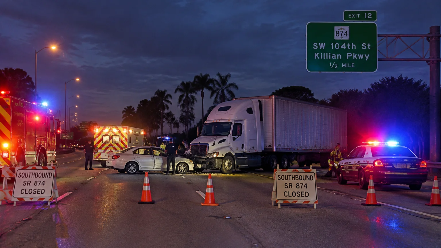 Fatal Don Shula Expressway crash scene in Miami, 2026