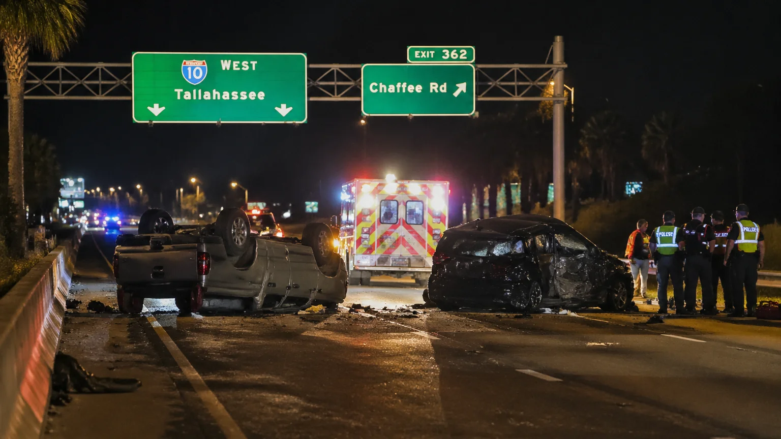 Fatal I-10 crash Jacksonville 2026 scene