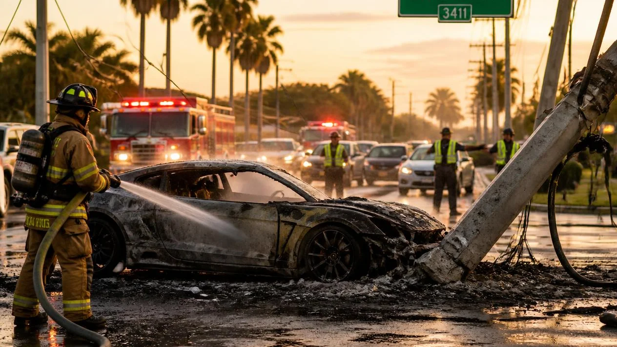 Lauderhill car crash 2026 with a vehicle hitting a concrete pole