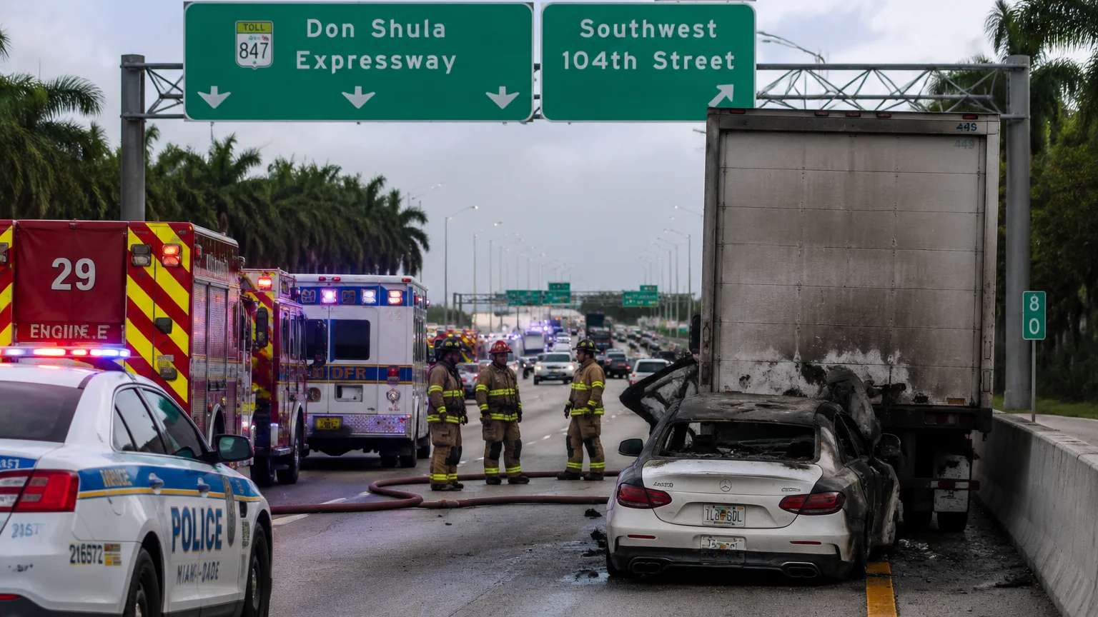 Fatal Don Shula crash Miami 2026 scene with emergency responders