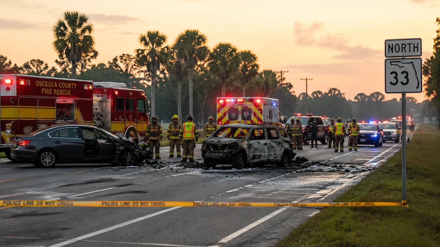 Fatal crash scene near Clermont on State Road 33, June 2026