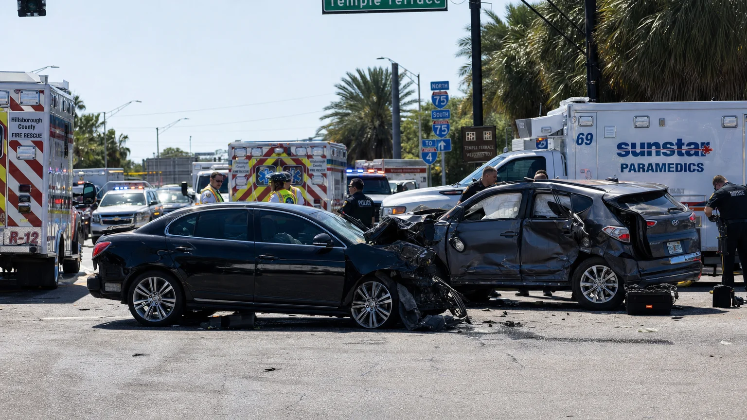 Temple Terrace crash scene involving ex-police officer July 2026