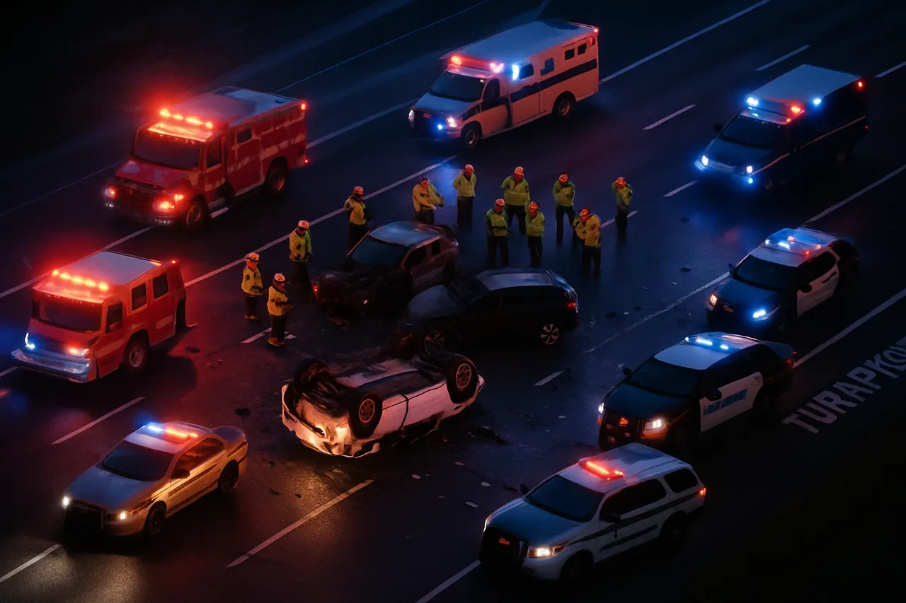 Florida Turnpike crash lawsuit: highway crash scene with emergency lights.
