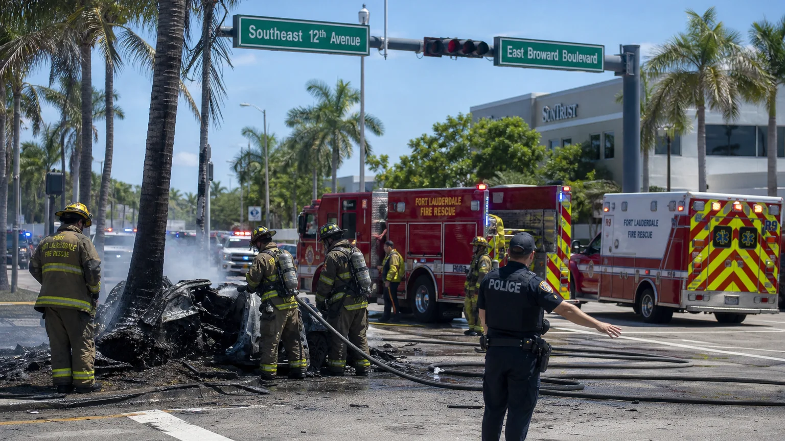 Fiery car crash Fort Lauderdale 2026 near Broward Boulevard