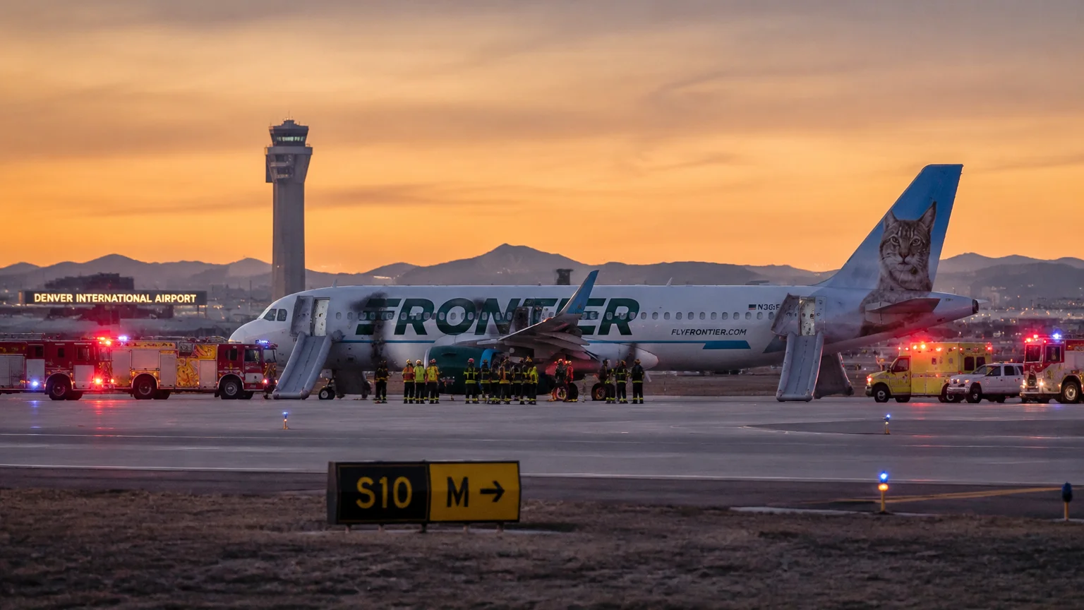 Frontier flight Denver accident 2026 scene at airport runway
