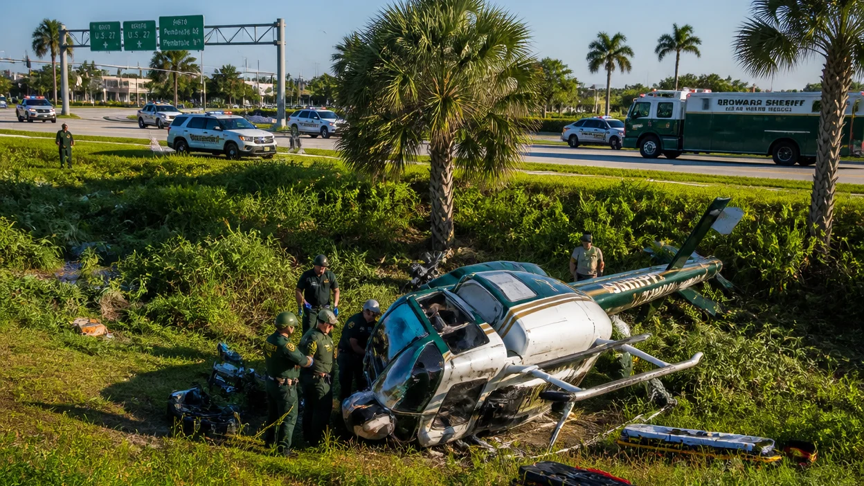 Helicopter crash site west of U.S. 27 in Pembroke Pines, 2026
