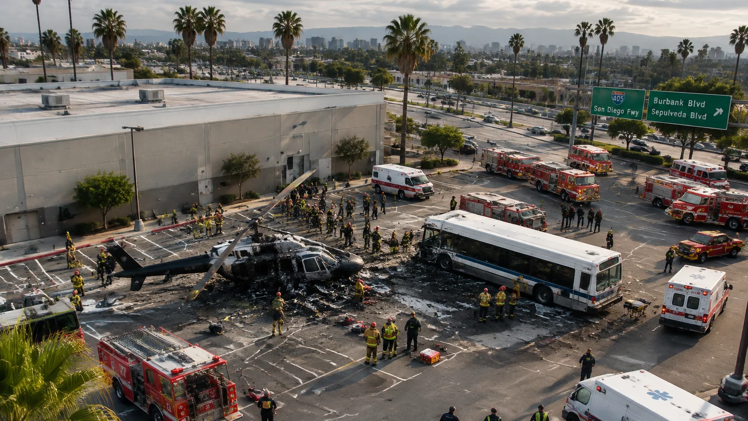 Helicopter and bus crash in Los Angeles location 2026