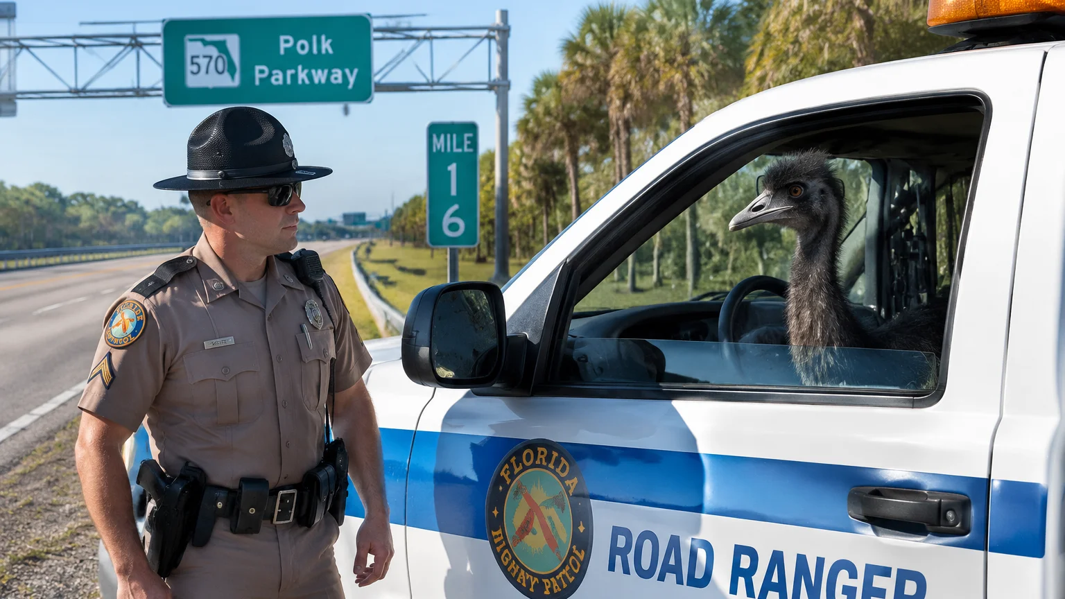 Loose emu captured by FHP on Polk Parkway 2026