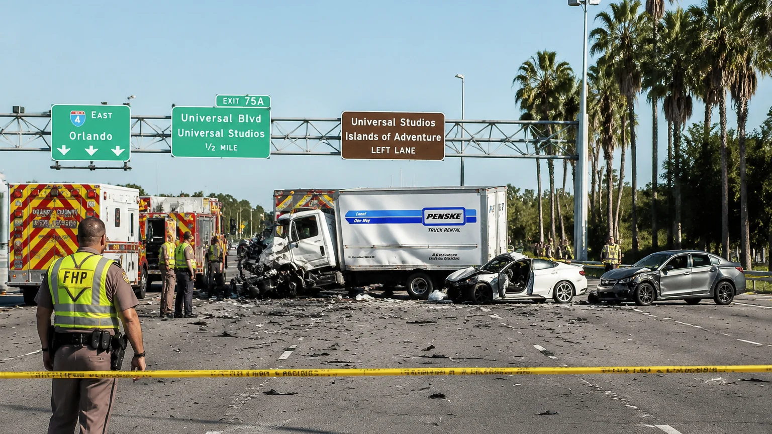 Scene of fatal I-4 crash near Orlando, July 2026