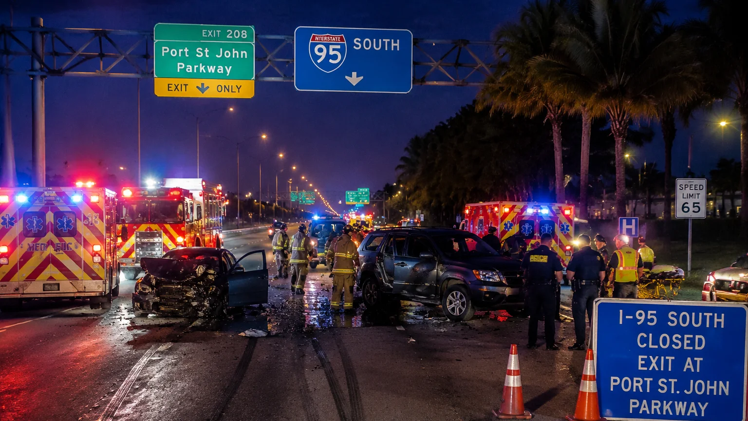 I-95 crash Cocoa 2026 accident scene with emergency response