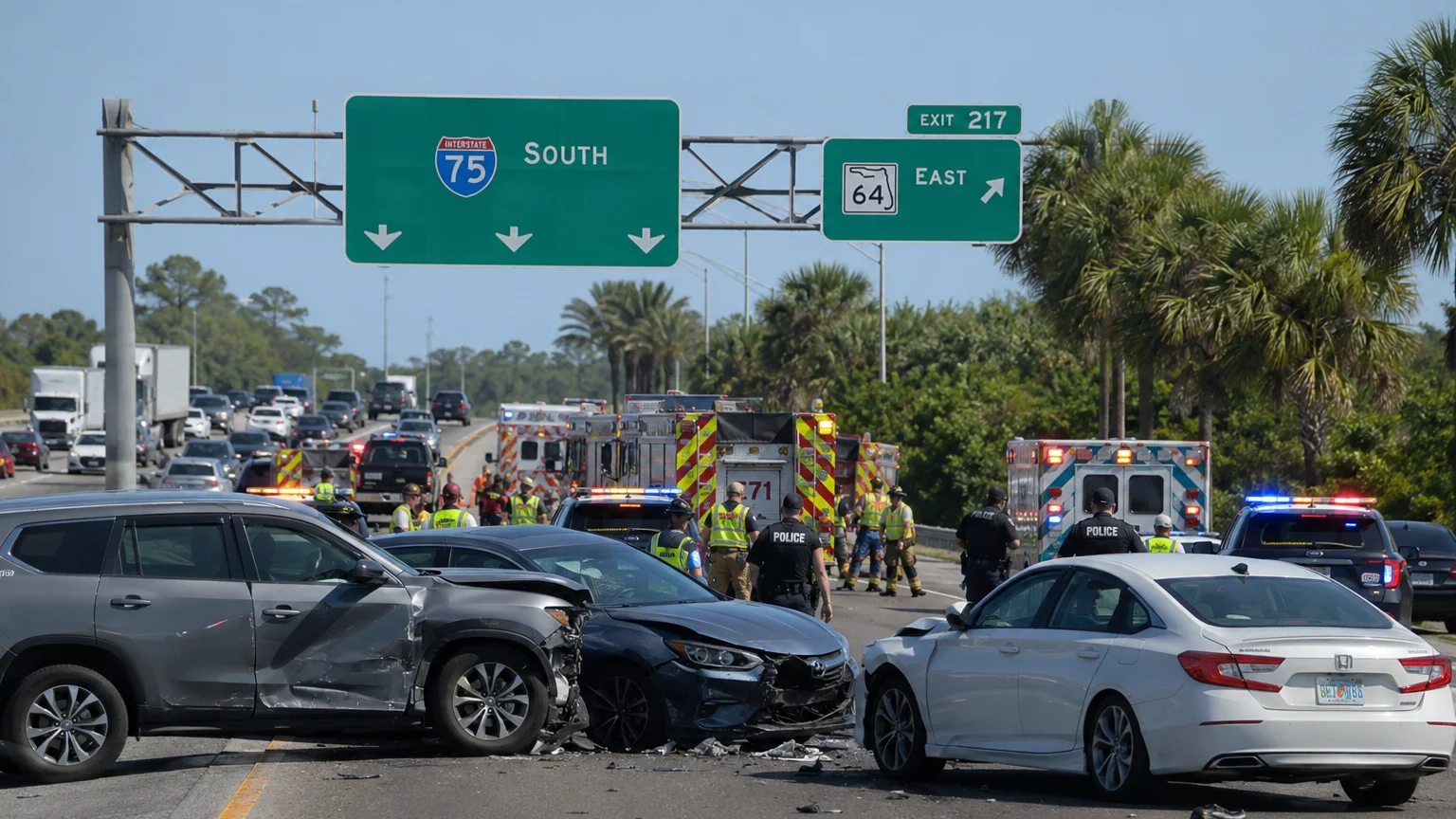 I-75 crash Manatee County 2026, scene of multi-vehicle accident