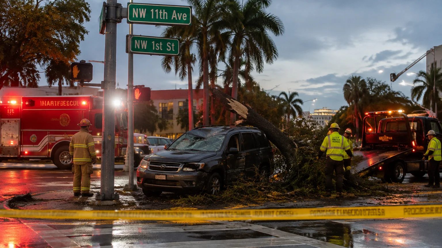 Miami tree crash 2026 vehicle damage