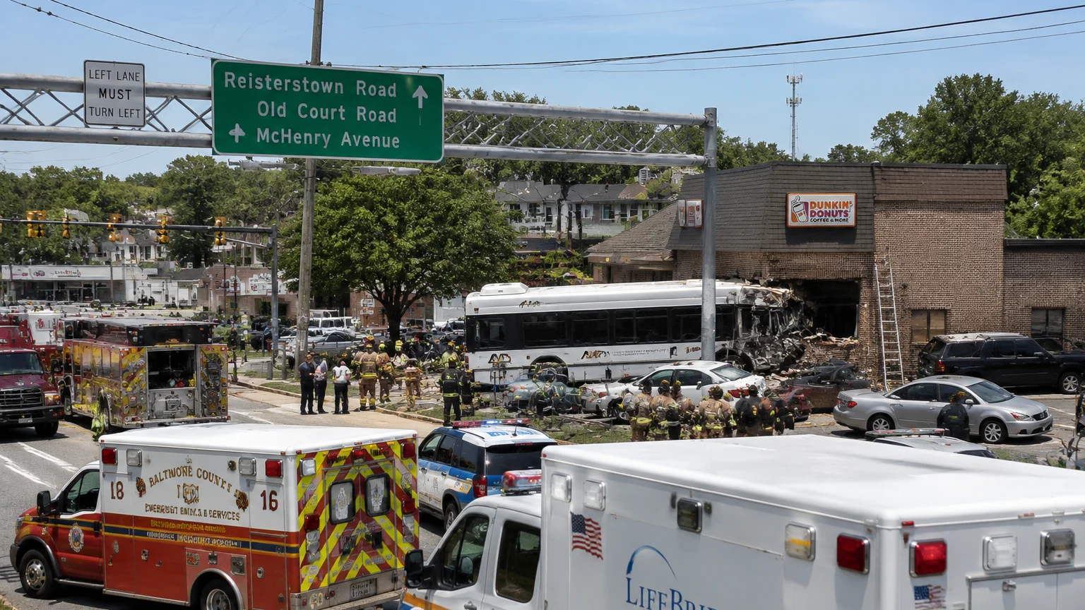 Pikesville bus crash July 2026 injures 28 people