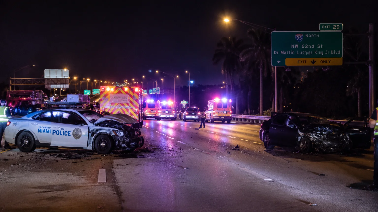 I-95 crash Miami 2026 scene with emergency vehicles