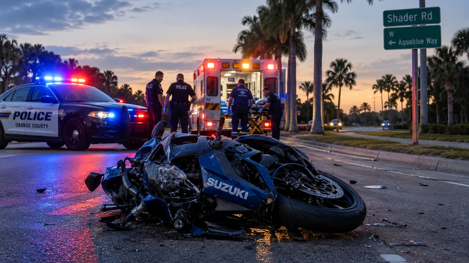 Fatal motorcycle crash Orange County 2026 scene