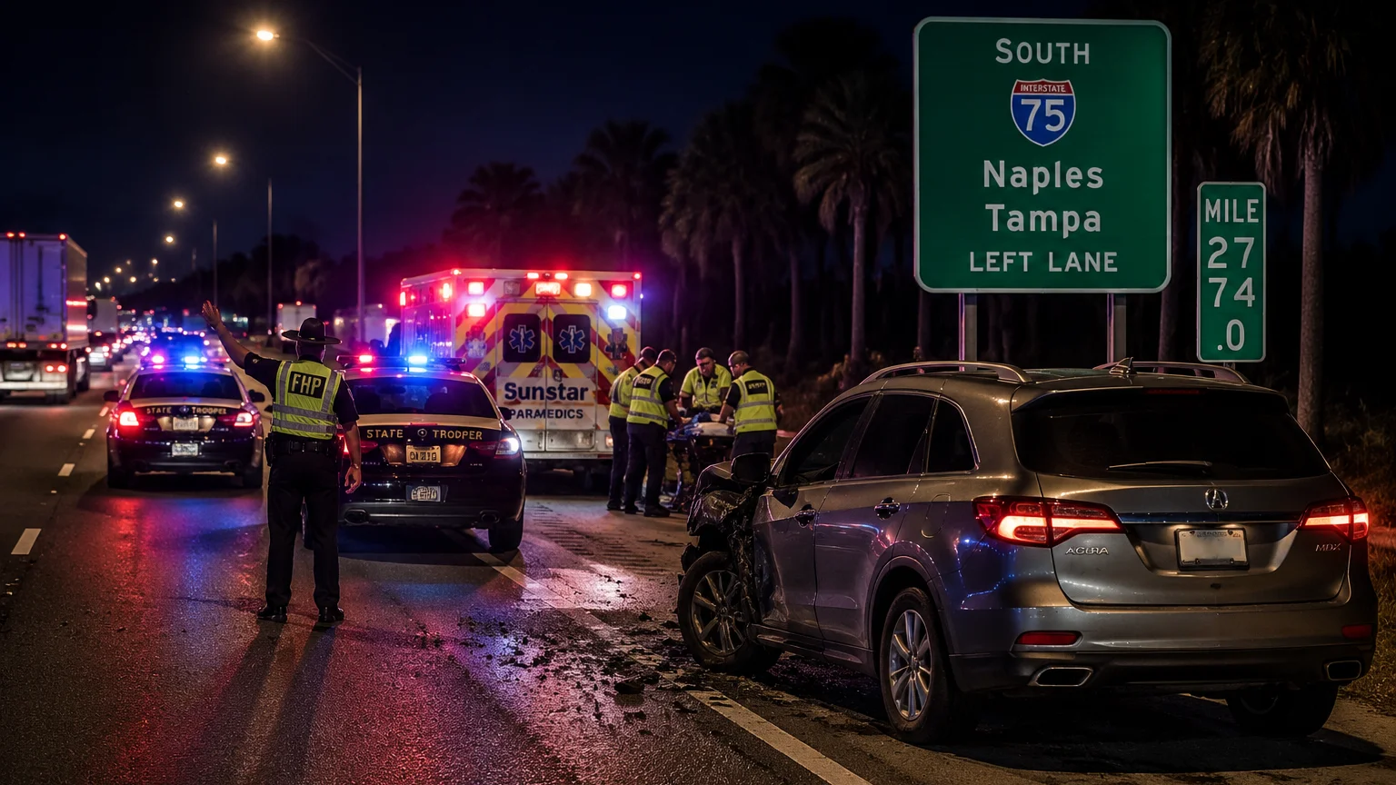 Pasco County fatal crash 2026 scene on I-75