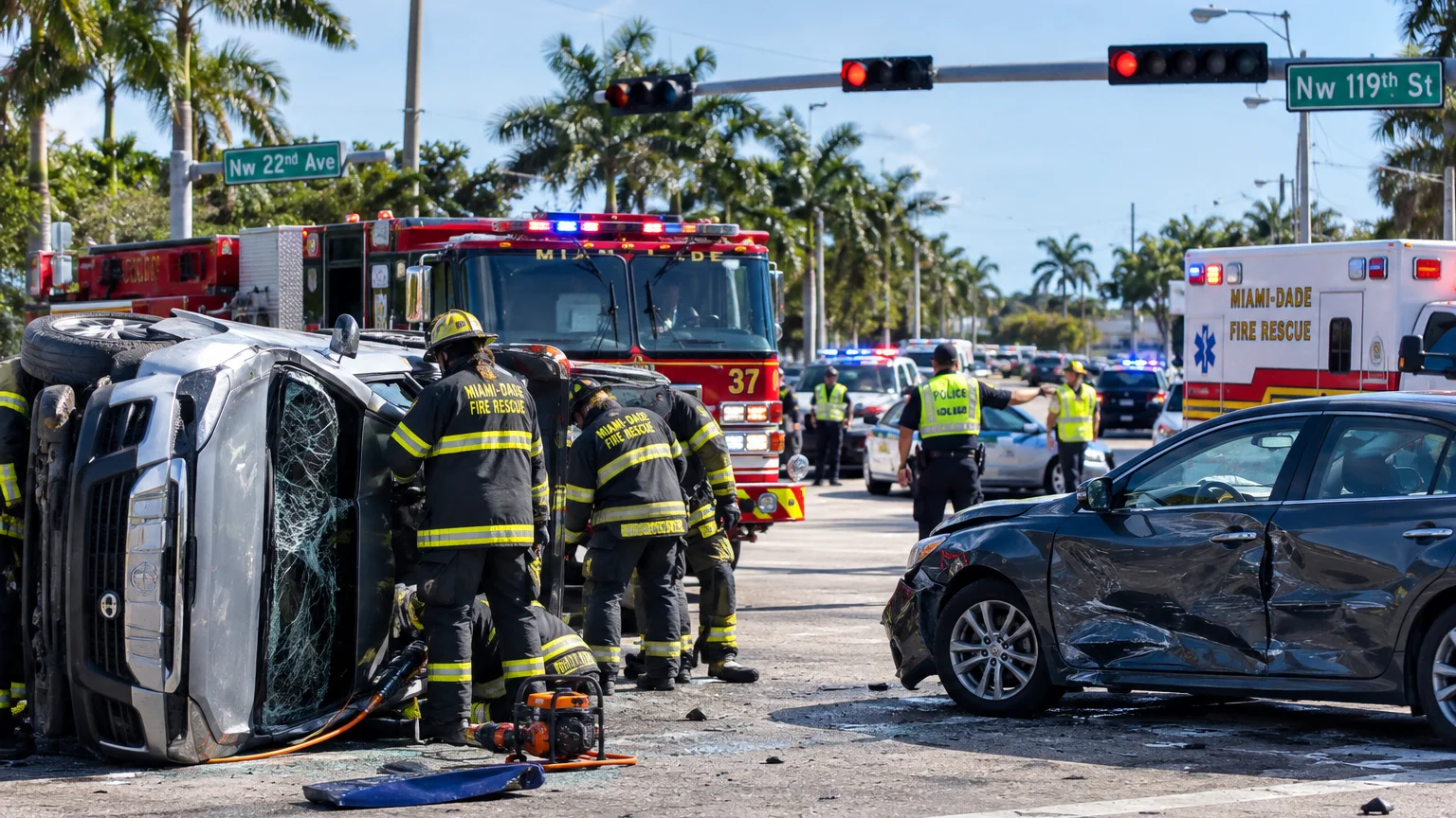 Rollover car accident Miami 2026 NW 119th Street