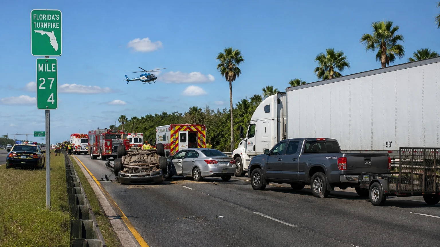 Rollover crash on Florida Turnpike near Winter Garden in 2026