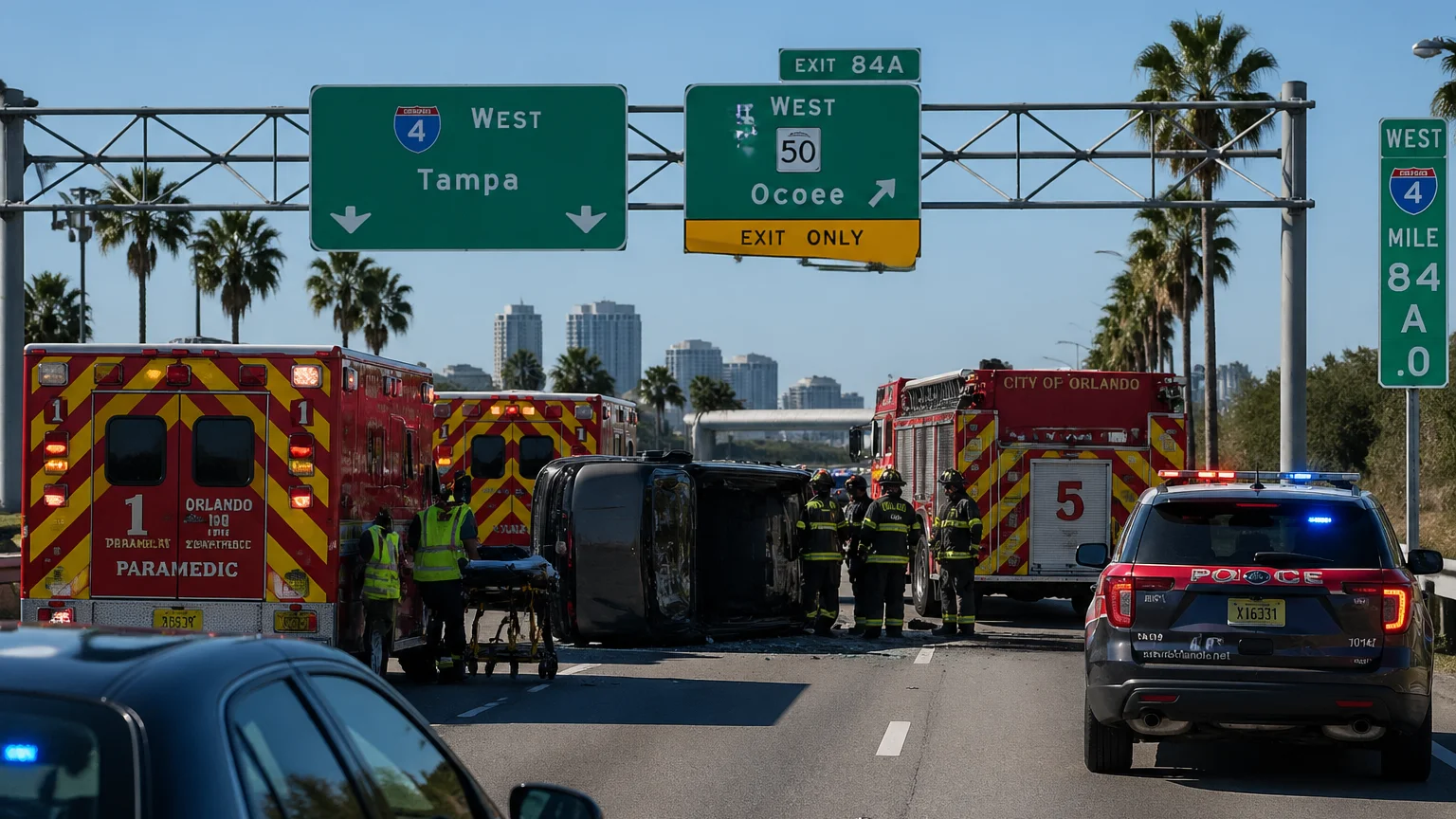Rollover crash on I-4 near downtown Orlando April 2026