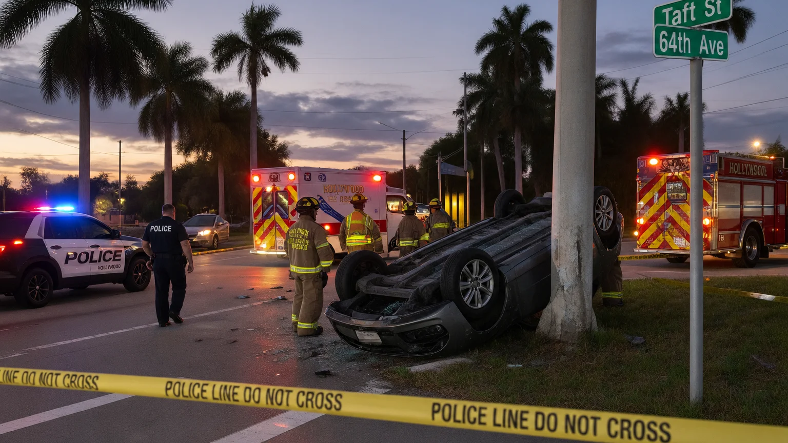 Rollover hit-and-run crash Hollywood 2026 near Taft Street