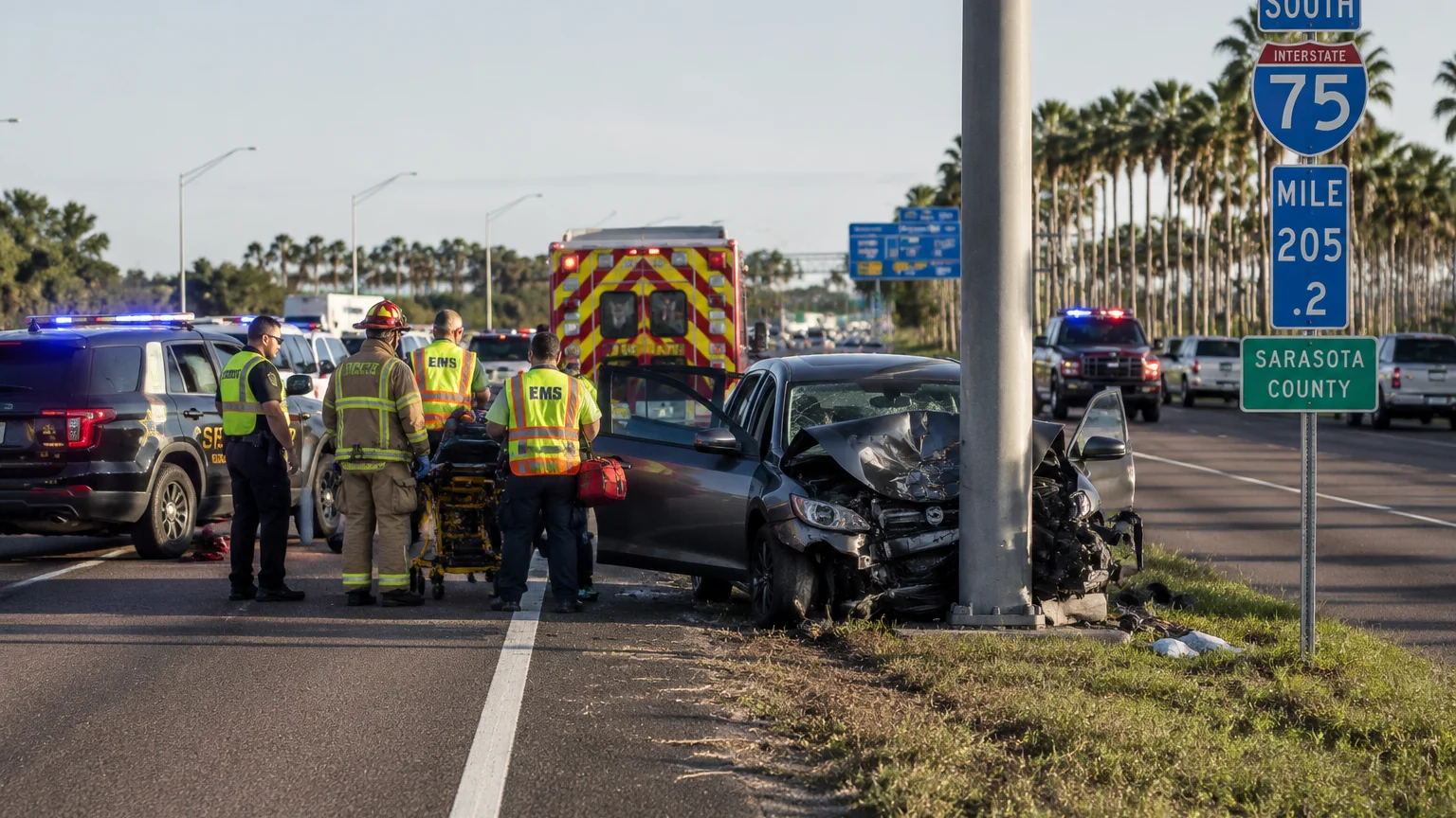 Fatal I-75 crash Sarasota 2026, road closed