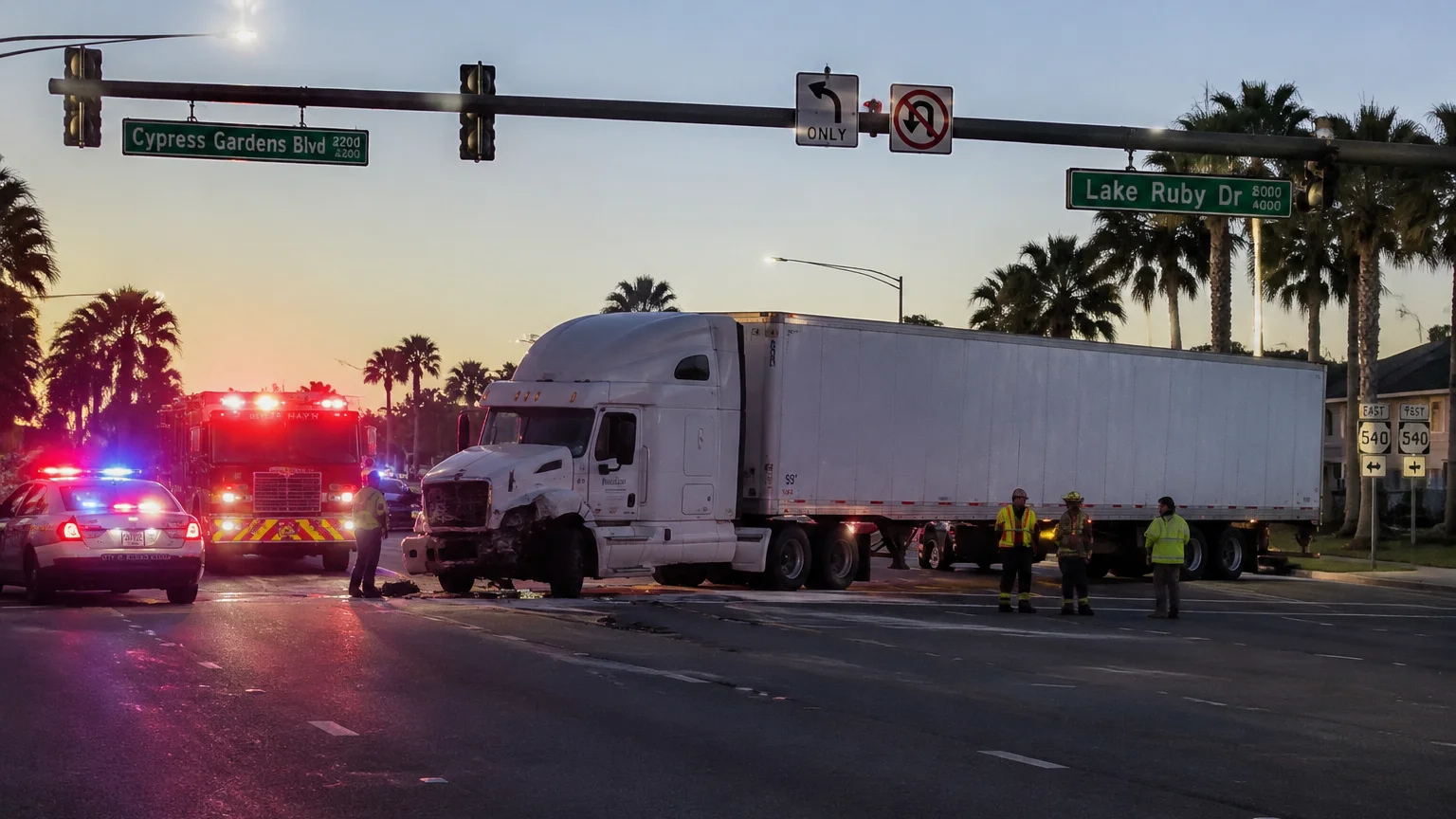 Semi-truck crash Winter Haven 2026 on Cypress Gardens Blvd