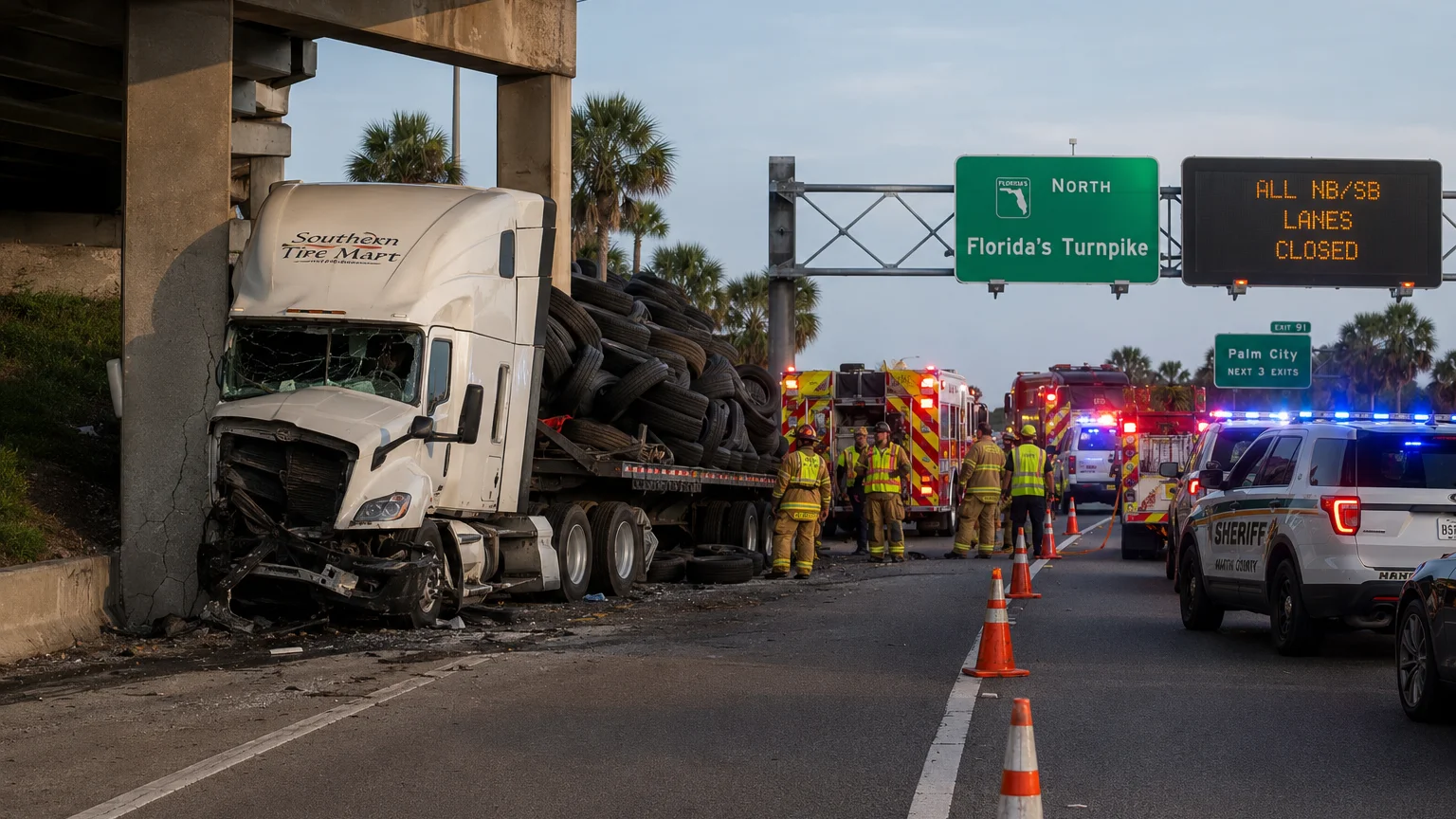 Semi-truck crash Florida Turnpike Palm City 2026