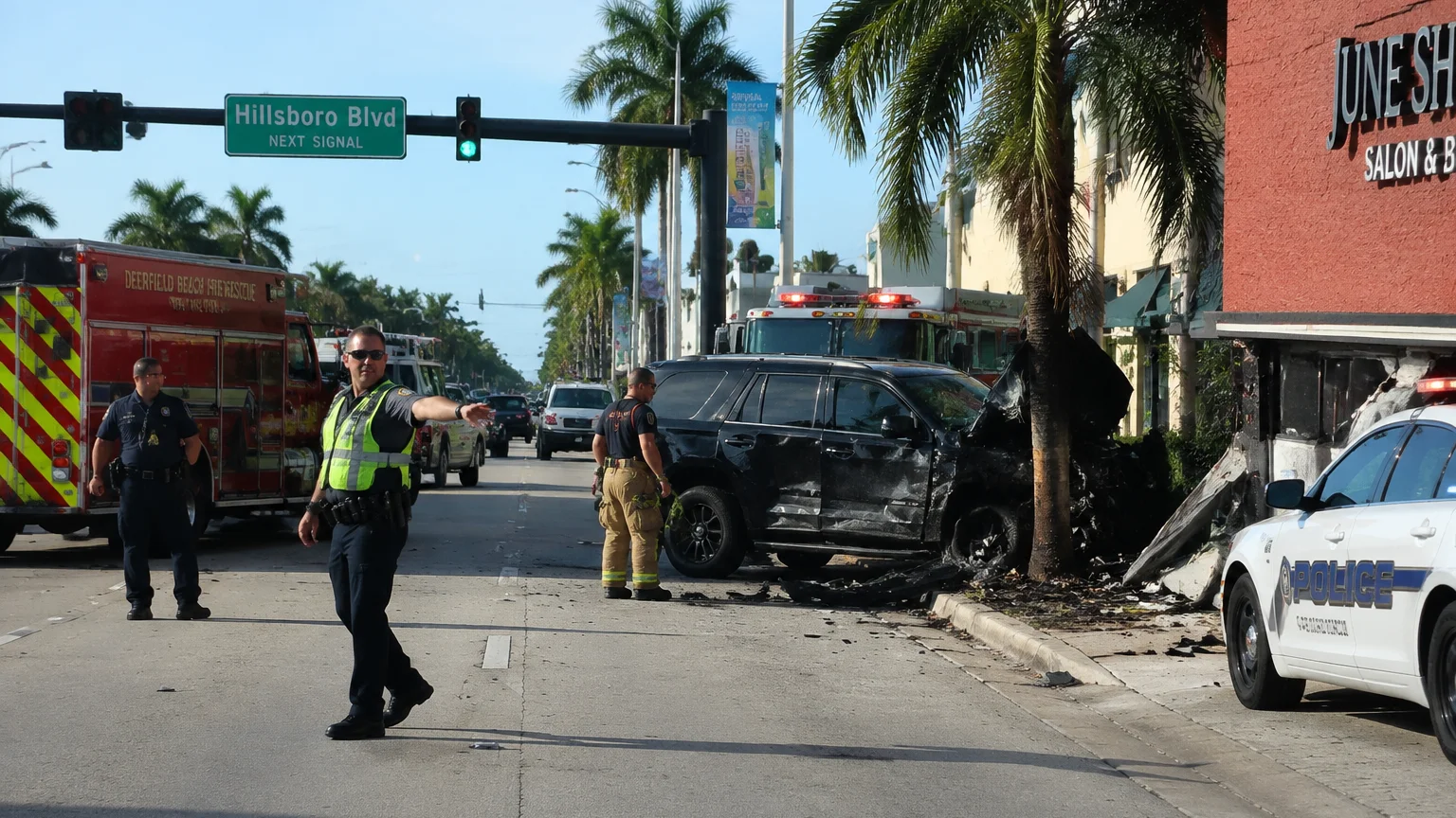 SUV crash scene in Deerfield Beach 2026