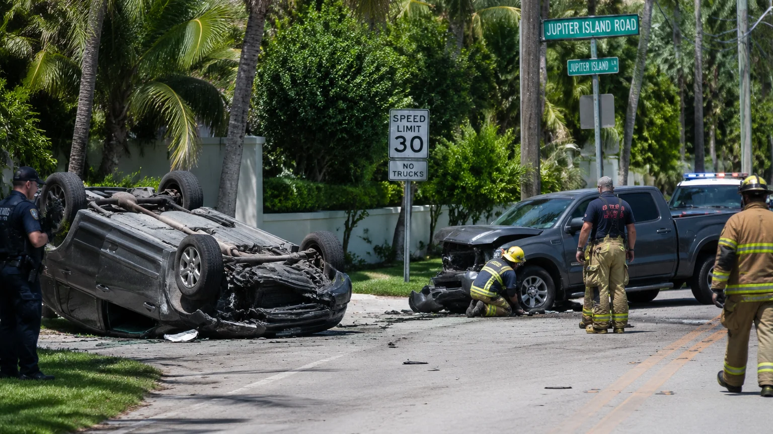 Tiger Woods crash site on Jupiter Island, Florida 2026