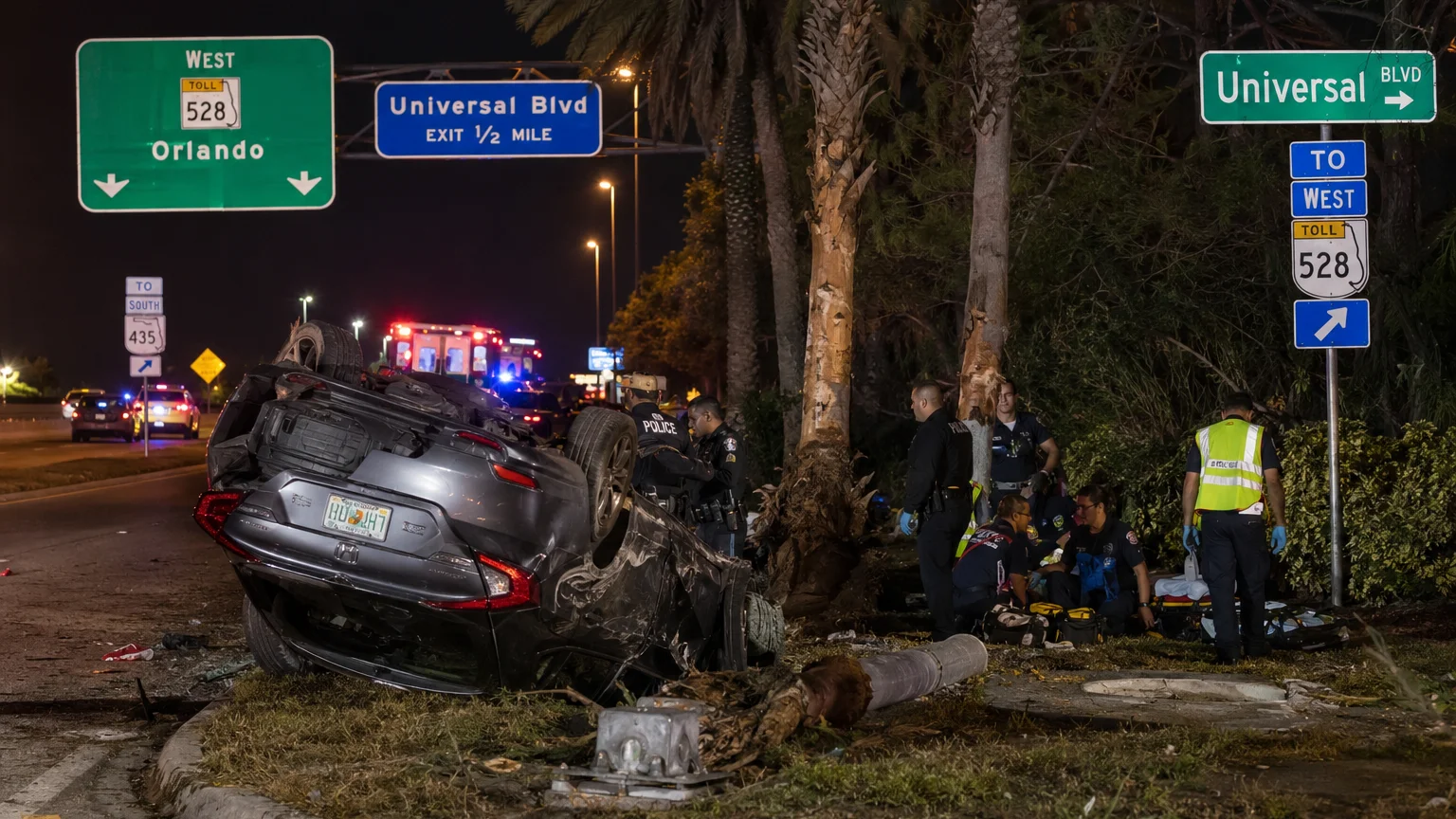 Fatal SR 528 crash Orlando 2026 scene with emergency response