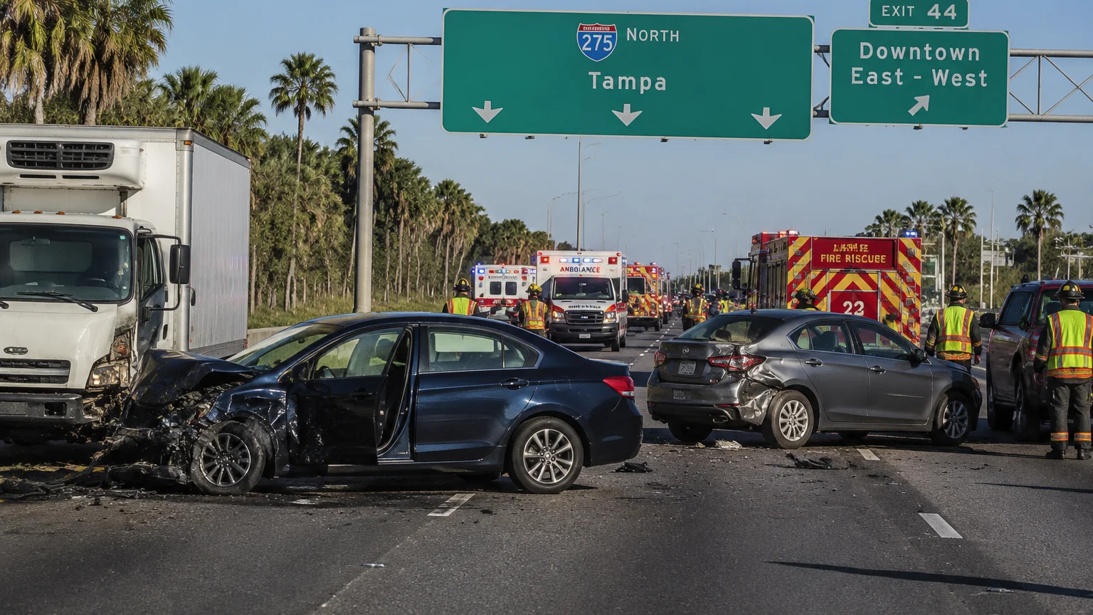 Fatal I-275 crash Tampa 2026 scene with emergency responders