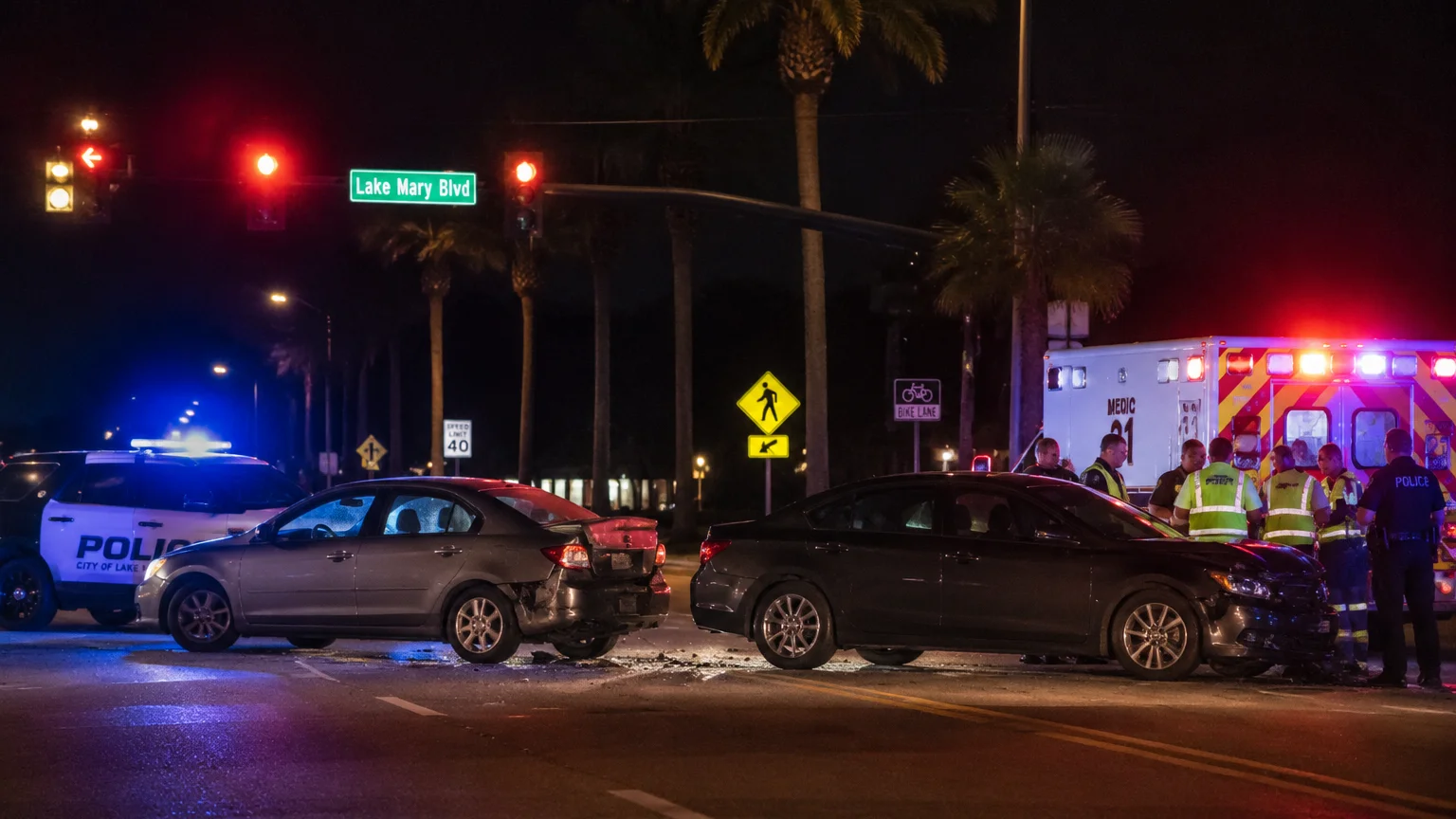 Fatal Lake Mary crash 2026 scene with police vehicles