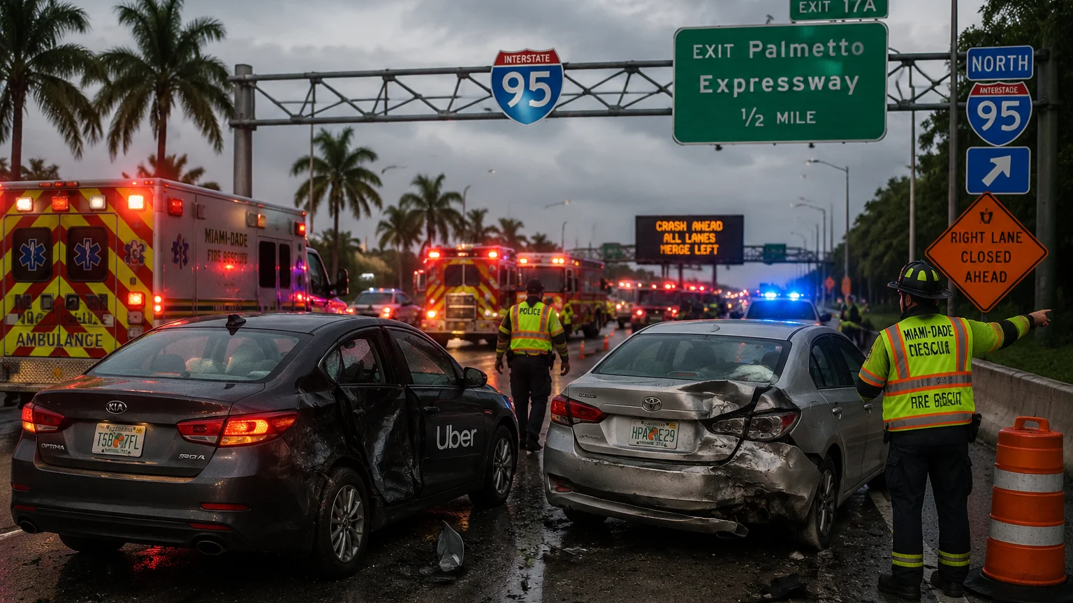 Fatal I-95 crash Miami 2026 scene with emergency response