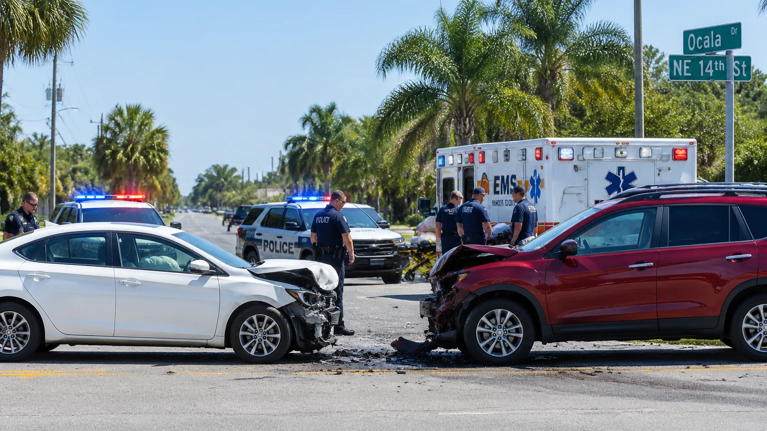 Fatal Ocala crash 2026 scene with police and emergency vehicles